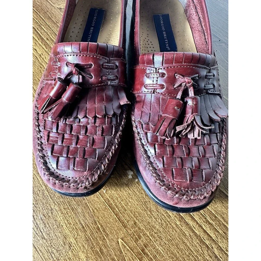 Giorgio Brutini Vegas Men's Burgundy Leather Woven Tassel Loafer US 7